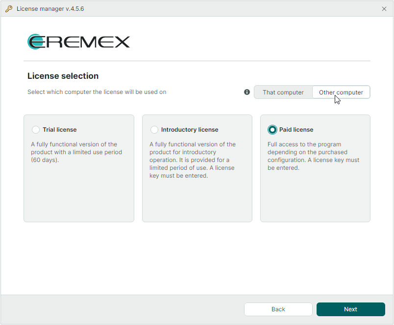 Select other computer and paid license