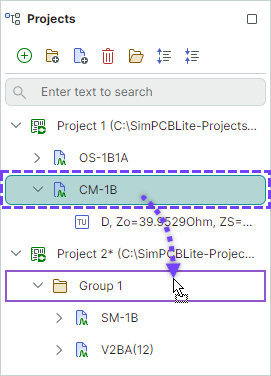 Drag and drop items between projects