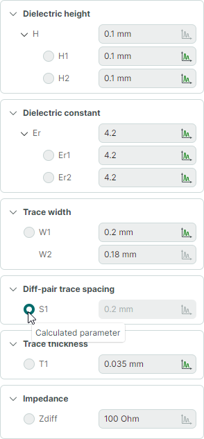 Select target parameter for reverse calculation