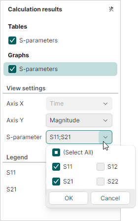 S-parameters results for single-ended lines - Graph - Choose multiple params