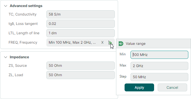 Calculation parameters