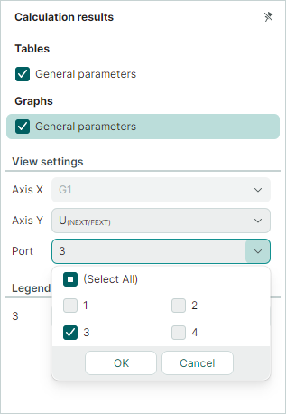 Select graph parameters - Unext and Port 3