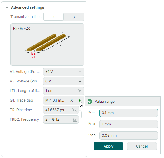 Calculation parameters - Set Gap to a range
