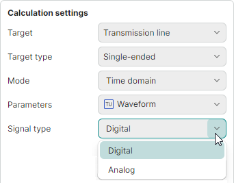 Waveform calculation - Select target parameters