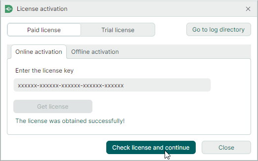 Check license and continue