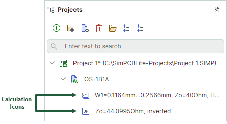 Calculation icons in Projects panel