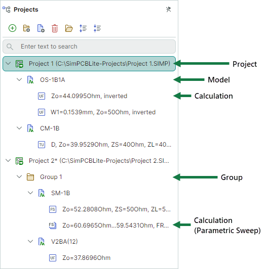 Projects panel