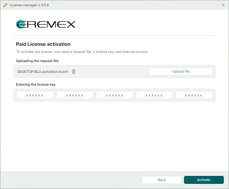 Enter license key and activate