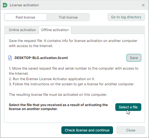 Select license file