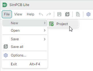 Create project from main menu