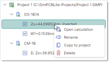 Context menu for calculation