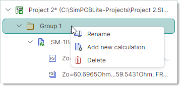 Context menu for group
