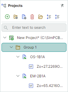 Projects panel - Group combining models