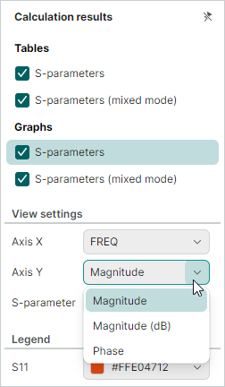 S-parameters results for diff pairs - Graph - Choose Axis Y