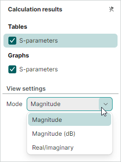S-parameters results for single-ended lines - Table format display mode