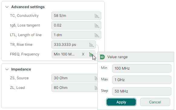Calculation parameters