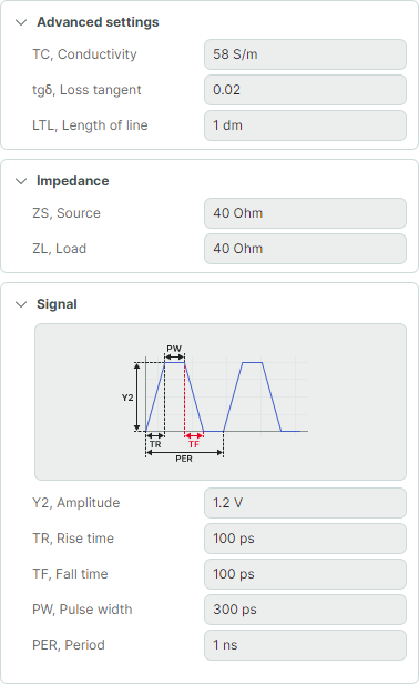 Calculation parameters