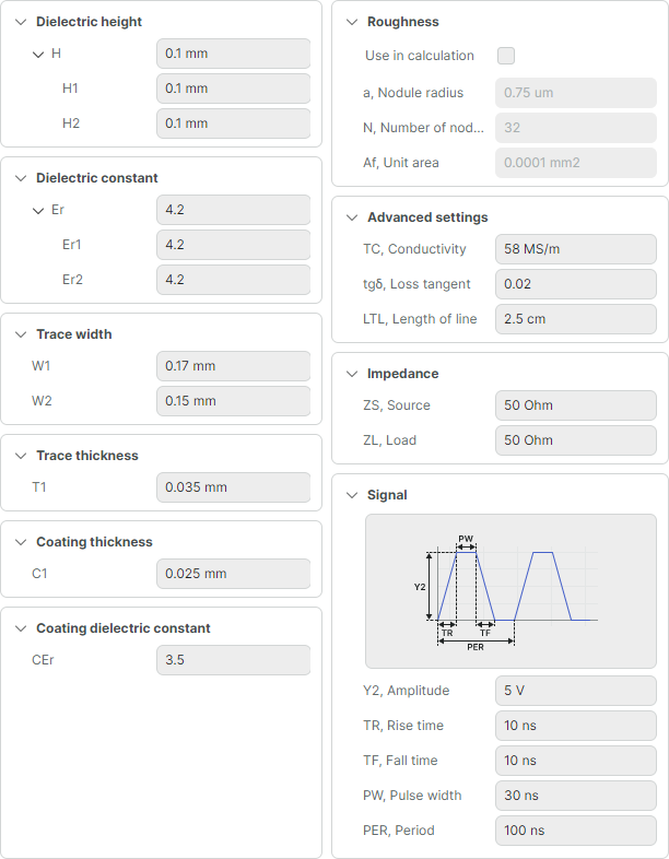 Waveform calculation - Define input parameters